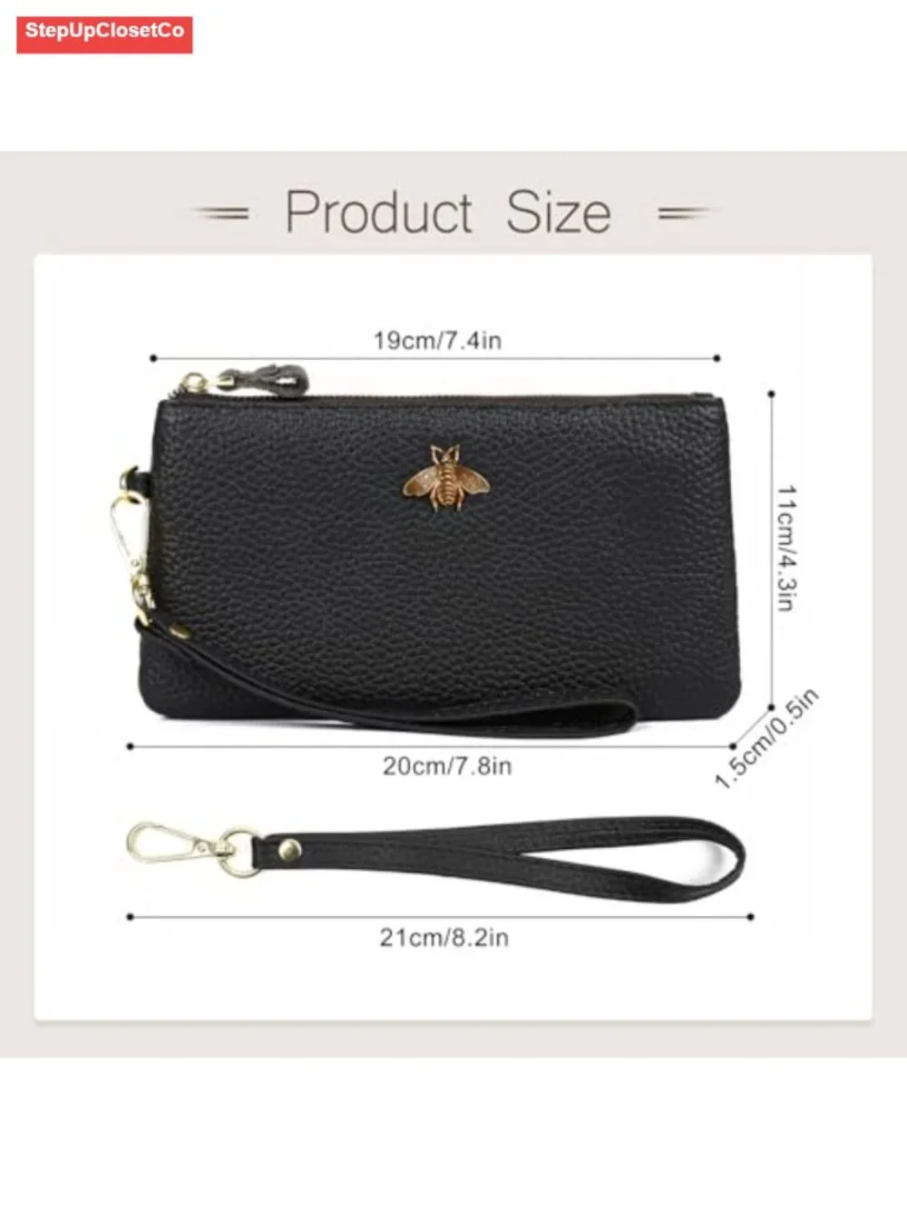 Genuine Leather Wristlet Wallet for Women with Detachable Strap